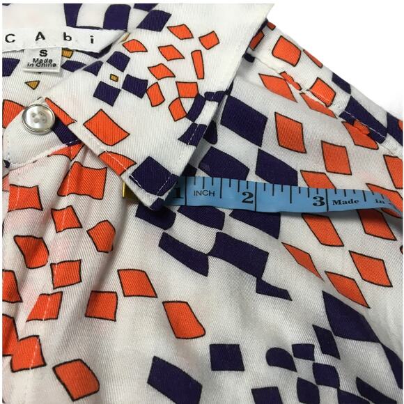 CAbi #404‎ Shirt Grand Prix Print Button Front Tunic Top Women's S Blue Orange - Picture 7 of 11